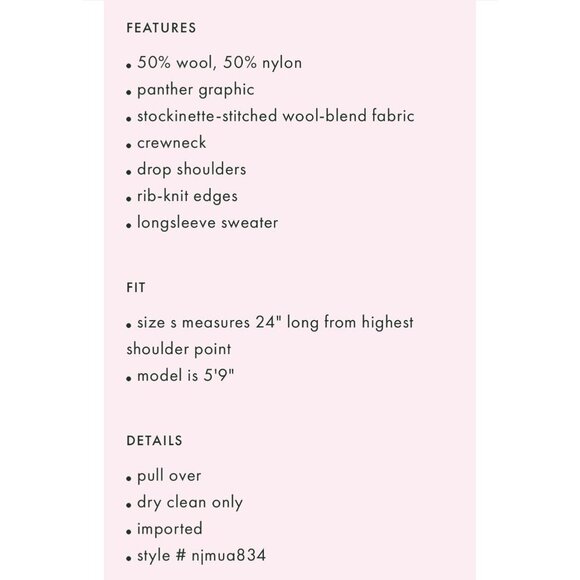 NWT Kate Spade Wool Panther Sweater in Lilac Purple XS - Picture 3 of 5